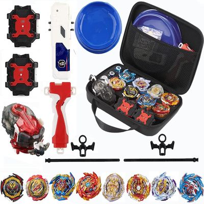 Bey Burst Gyro Toy Set with Arena Great Birthday Gift for Boys Children Kids 6 8 + Metal Fusion Attack Top Grip Blade Set with Battling Game Storage Box 8 Top Burst Gyros 3 two-way launcher 2 Handles