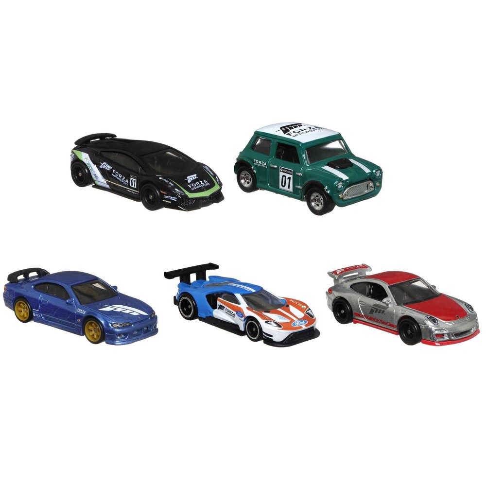 Hot Wheels Forza 5-Pack of Toy Race Cars from The Video Game, 1:64 Scale Die-Cast Vehicles: Ford, Lamborghini, Porsche, Nissan & Mini