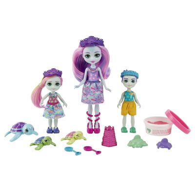 Mattel Enchantimals Family Set with Tinsley Turtle Small Doll & 3 Animal Sibling Sea Turtle Figures, Ocean Kingdom Toy Collection