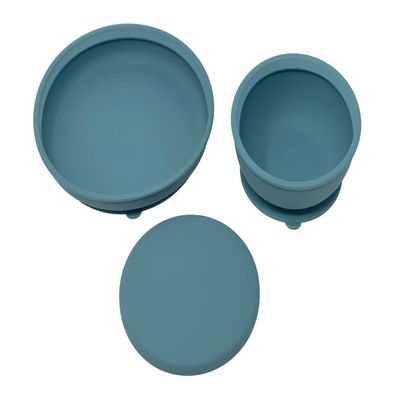 BraveJusticeKidsCo. | Silicone Assist Plate and Assist Bowl Combo Pack for Toddler and Baby | Suction Bowl and Plate| Baby-Led Feeding (Citadel)