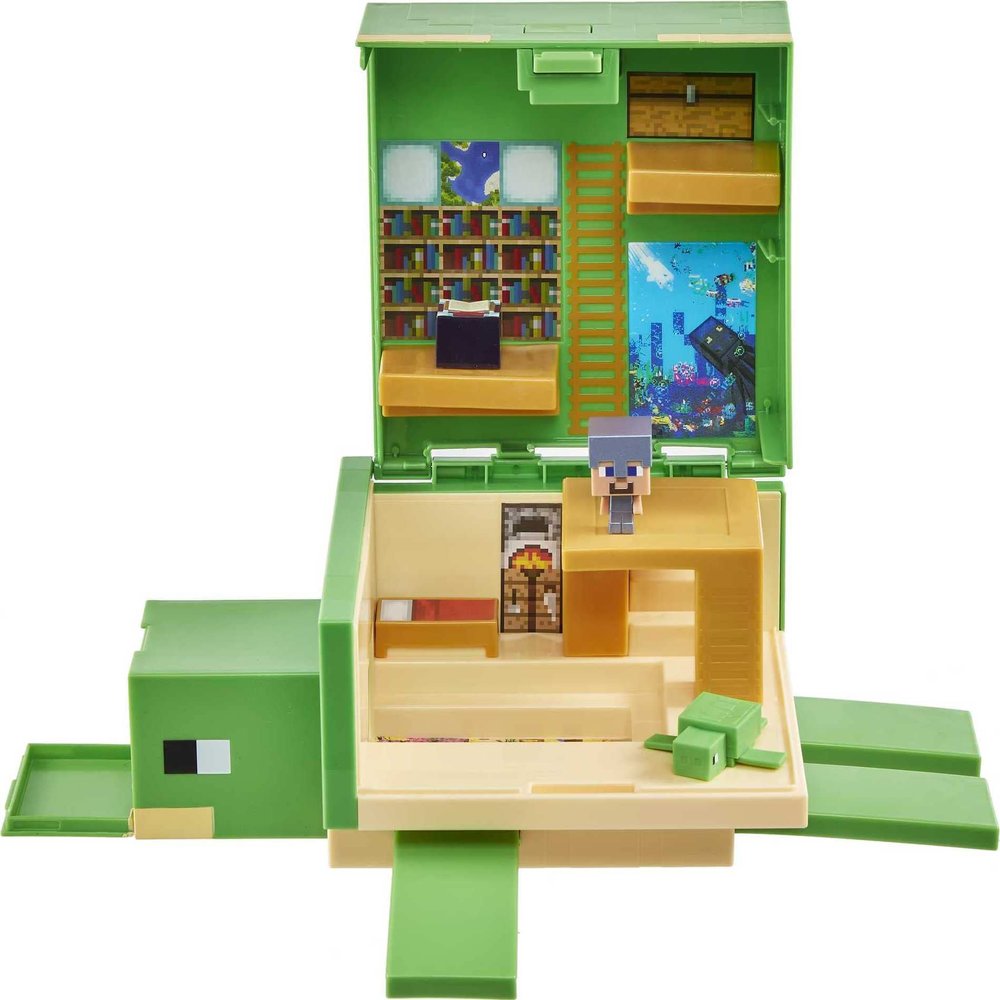 Mattel Minecraft Transforming Turtle Hideout, Authentic Pixelated Video-Game Role Play, Electronic, Action Toy to Create, Explore and Survive, Steve, Turtle, Collectible for Fans Age 6 Years and Older