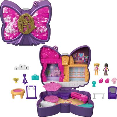 Polly Pocket Compact Playset, Sparkle Stage Bow with 2 Micro Dolls & Accessories, Travel Toys with Surprise Reveals