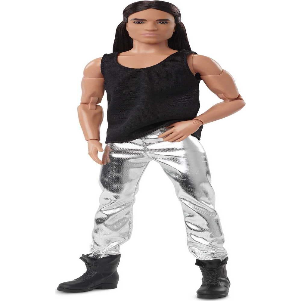 Barbie Signature Looks Ken Doll (Long Brunette Hair) Fully Posable Fashion Doll Wearing Black Tank Top & Metallic Pants, Gift for Collectors
