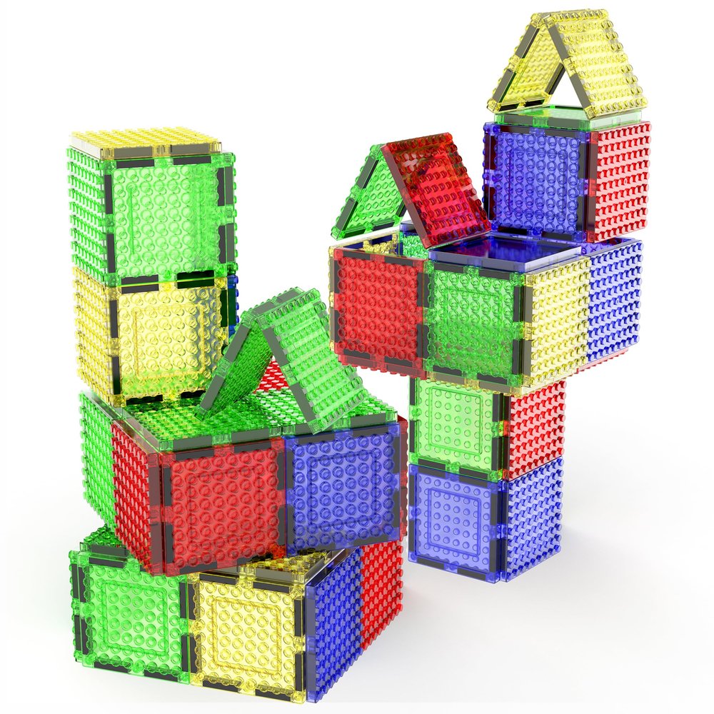 PicassoTiles Magnetic Building Blocks Brick Tiles STEM Creative Magnet Tiles Add Ons Set Construction Toy Socket Spikes Accessory Toys Educational Imaginative Learning Kit Stacking Set Toddlers Colors