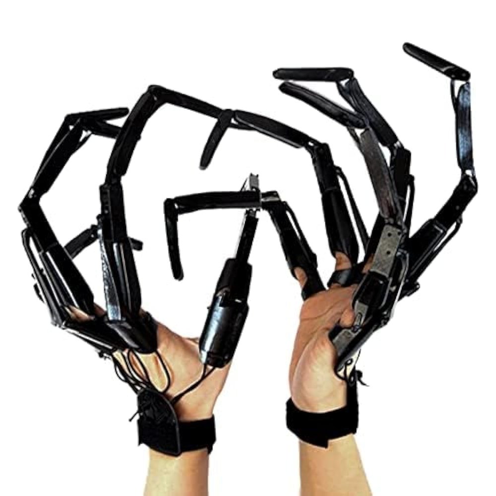 1 Pair Halloween Articulated Fingers, Festival Cosplay Prop Gear Realistic Skeleton Bone Claws Extender with Flexible Joint, 3D Printed Articulated Finger Extensions Fits All Finger Sizes (Black)