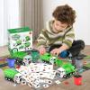 Y.L. DOYMX Toy Garbage Truck - Trash Truck Toys w/Play Mat, 4 Pcs 6 Inch Friction Powered Small Garbage Truck Toy, 8 Signposts, 4 Trash Bins with 108 pcs Trash Cards for Boys Age 3+ Toddlers Kids Gift view 3