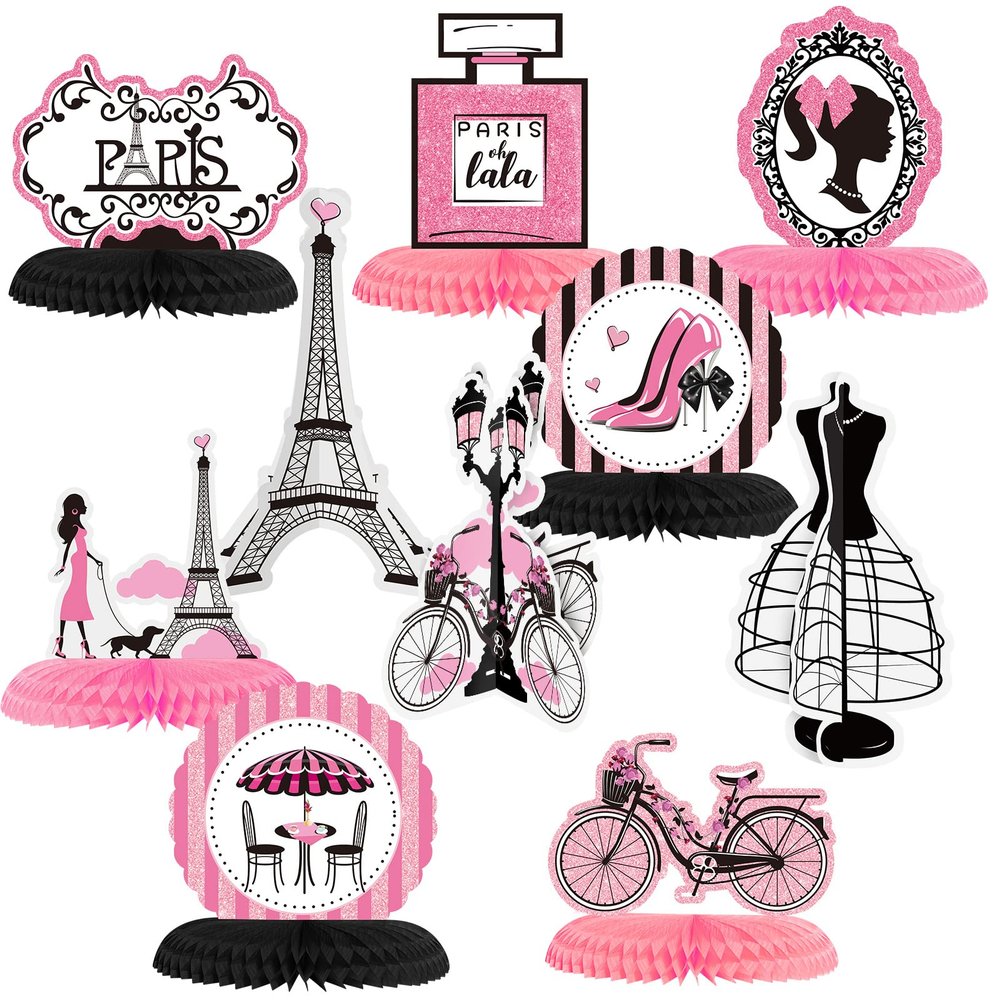 10 Pieces Paris Party Decorations Paris Honeycomb Centerpiece Table Topper Pink Table Honeycomb for Party Supplies Birthday Wedding Baby Shower Decorations Romantic Photo Booth