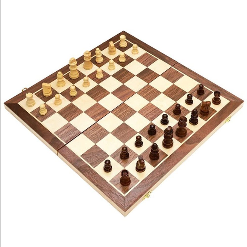11.4" Wooden Chess Set Foldable with Storage Travel Chess-Three in One Board Game- Beginners Kids Adults Teaching Tools ( Color : Brown )