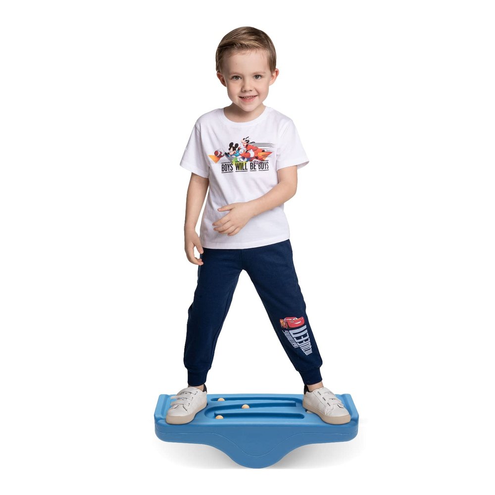 Joonly Kids Rocking Seesaw Balance Board with 5 Wooden Balls Sensory Training Rocking Board Balance Training Equipment Children Indoor Outdoor Activity Toy (Blue)