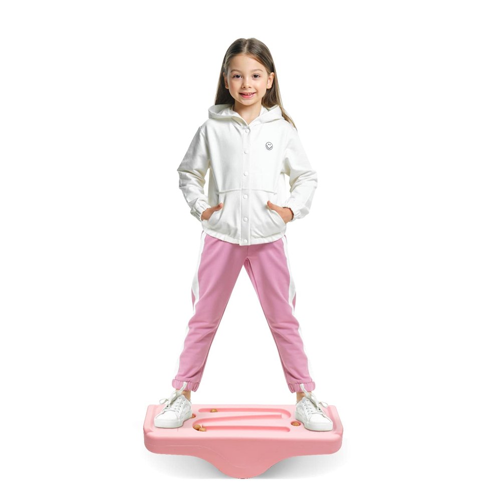 Kids Rocking Seesaw Balance Board with 5 Wooden Balls Sensory Training Rocking Board Balance Training Equipment Children Indoor Outdoor Activity Toy (Pink)