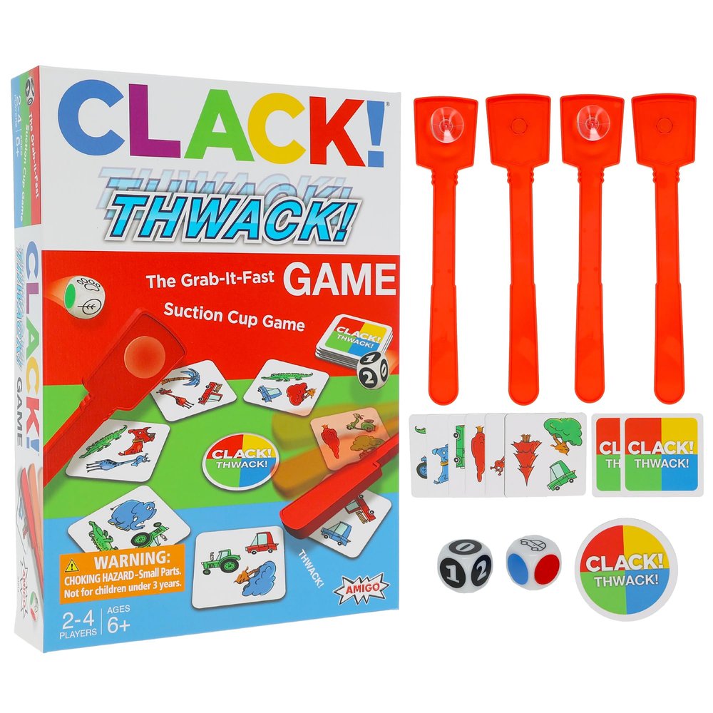 AMIGO Games CLACK! Thwack! The Grab-It-Fast Suction Cup Game! rolls the dice, find a match, and Thwack! Ideal for Families or Kids ages 6+