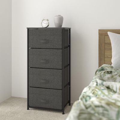 EMMA + OLIVER 4 Drawer Vertical Storage Dresser with Black Wood Top & Gray Fabric Pull Drawers