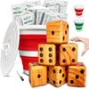 SWOOC Games - Yardzee, Farkle & 20+ Games - Classic Red Shaker Edition (All Weather) - Yard Dice Game Set with Red Collapsible Bucket, Lid, 5 Big Laminated Score Cards & Marker - Outdoor Yard Game view 1