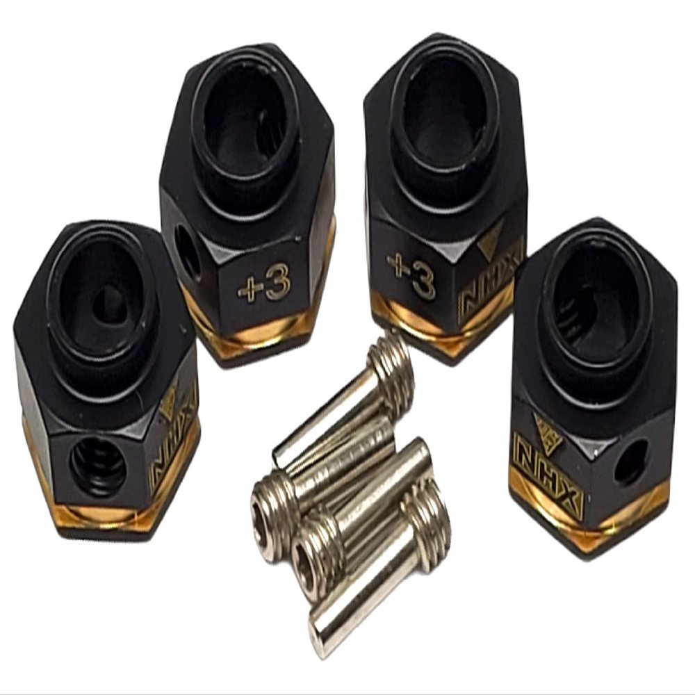 NHX RC Brass +3mm Widen Wheel Hubs Hex w/Pins Black 4pcs: TRX-4 SCX10