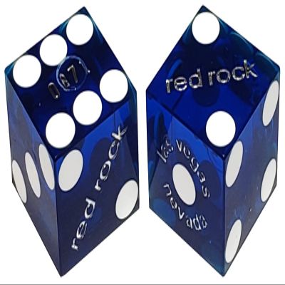 19mm Craps Dice Pair Matching Serial Numbers - Authentic Las Vegas Casino Table-Played Dice (Red Rock (Blue Polished))