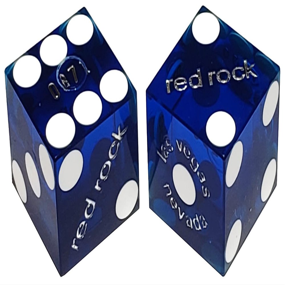 19mm Craps Dice Pair Matching Serial Numbers - Authentic Las Vegas Casino Table-Played Dice (Red Rock (Blue Polished))