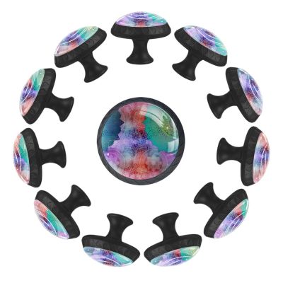 12 Pieces Mandala Bohemia Indian Style Colorful Glass Knobs for Dresser Drawers, 1.37 x 1.10 in Round Kitchen Cabinet Pulls for Home Office Nursery Kids Room