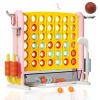 Giant 4-in-A-Row Game Set, Adjustable Height 4 Jumbo Yard Game with Basketball Hoop, Ring Toss, Golf & Mesh Pocket, Indoor/Outdoor Yard 4 Game for Kids Adults view 1