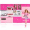 Doll Kitchen Playset for Kids, My Modern Mini Kitchen House Furniture Pretend Play Toy Accessories Set with Realistic Lights & Sounds for Toddlers, Girls (4-in-1 w/Doll) view 1