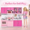Doll Kitchen Playset for Kids, My Modern Mini Kitchen House Furniture Pretend Play Toy Accessories Set with Realistic Lights & Sounds for Toddlers, Girls (4-in-1 w/Doll) view 4