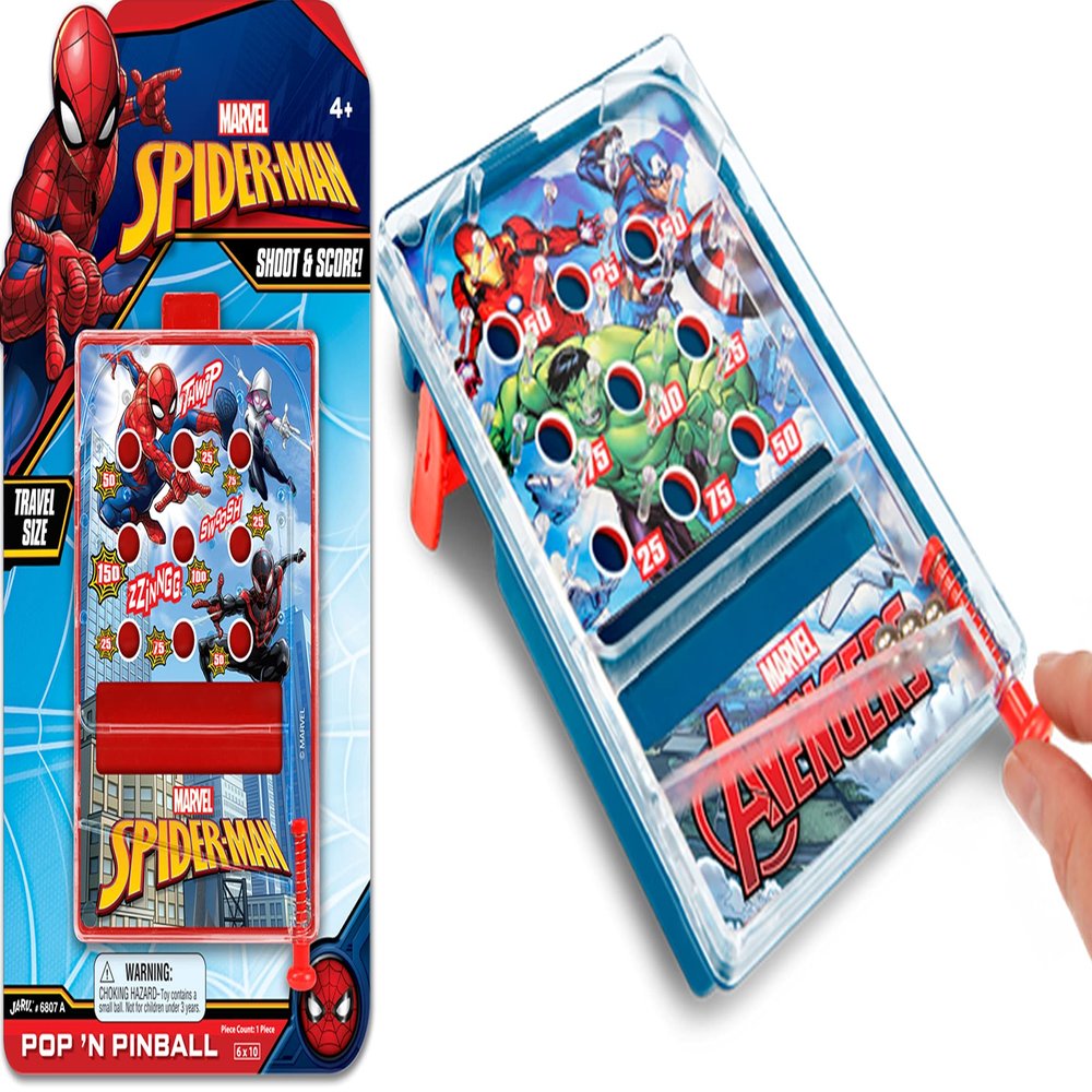 JA-RU Marvel Avengers & Spiderman Pinball Game Toy (1 Unit Assorted) Portable Mini Handheld Game for Kids. Classic Arcade Retro Games. Party Favors. AB-6807-1
