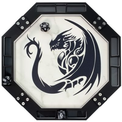C4Labs 10" Padded Dice Rolling Tray  Printed Dragon - Octagon, White