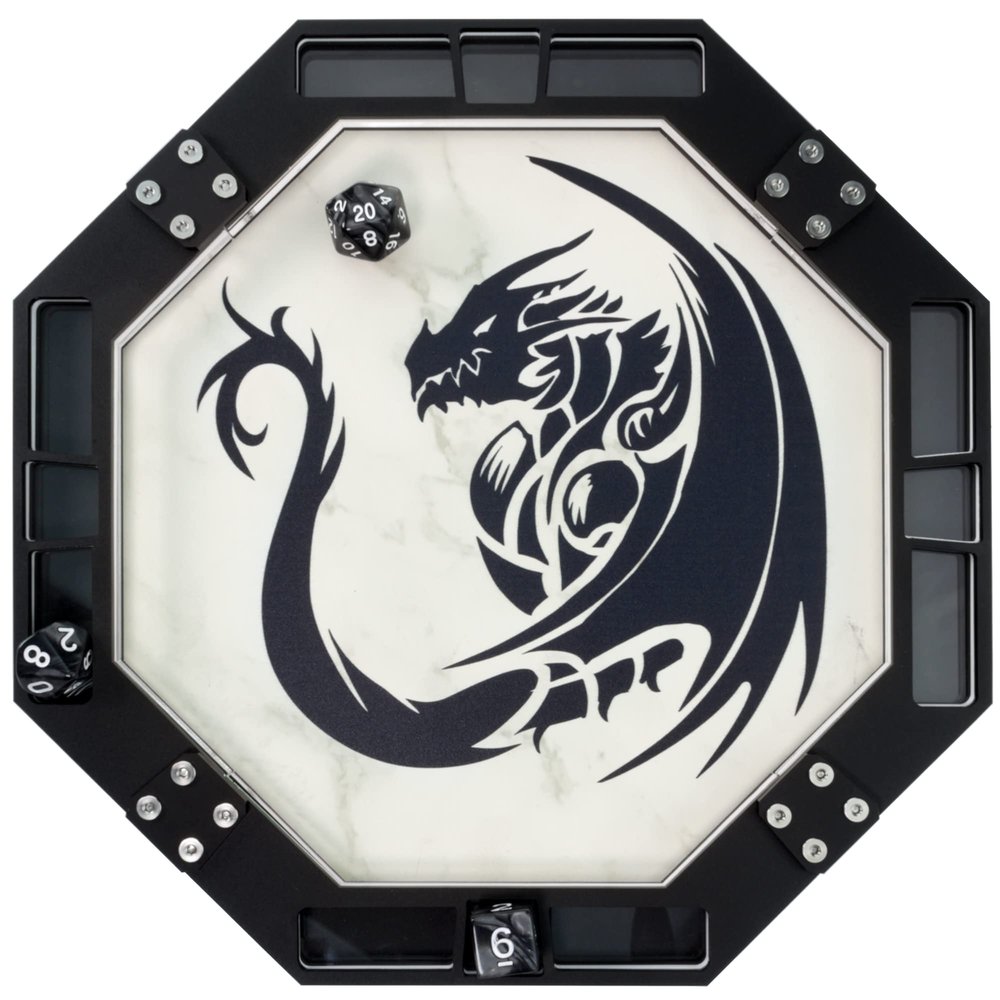 C4Labs 10" Padded Dice Rolling Tray  Printed Dragon - Octagon, White