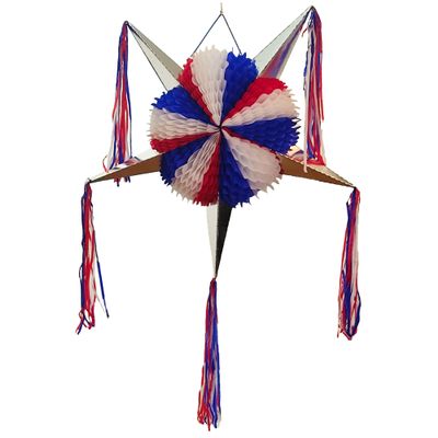 4th of July Patriotic Party Decoration Pinata Large 5-Point Star USA American Flag Blue Red White Independence Day Fourth of July Memorial Day Party Supplies Superhero Pinata for Boys Girls Birthday