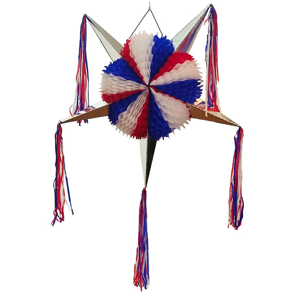 4th of July Patriotic Party Decoration Pinata Large 5-Point Star USA American Flag Blue Red White Independence Day Fourth of July Memorial Day Party Supplies Superhero Pinata for Boys Girls Birthday