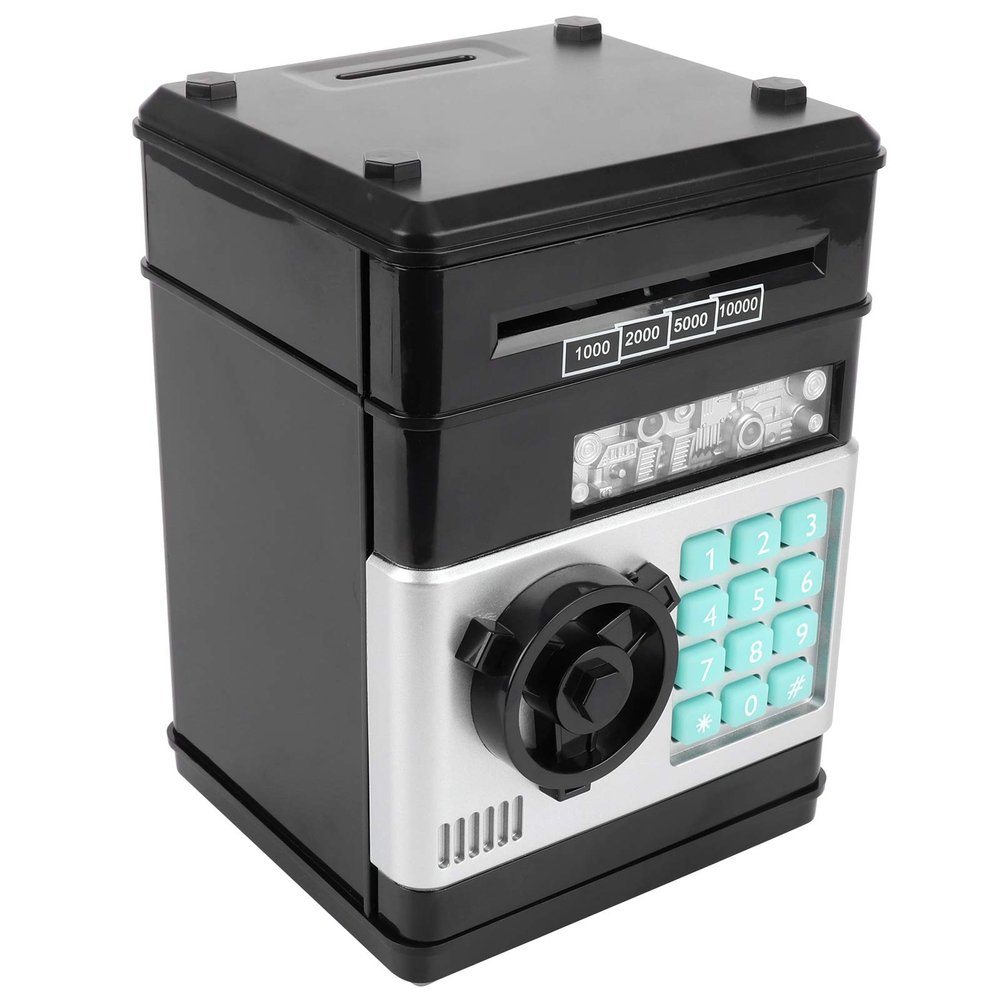 Yosoo Electronic Piggy Bank,Simulation ATM Password Money Box,Cash Saving Box Gift for Kid,4-Digit Password Lock,Password can be Changed at Any Time(Black)