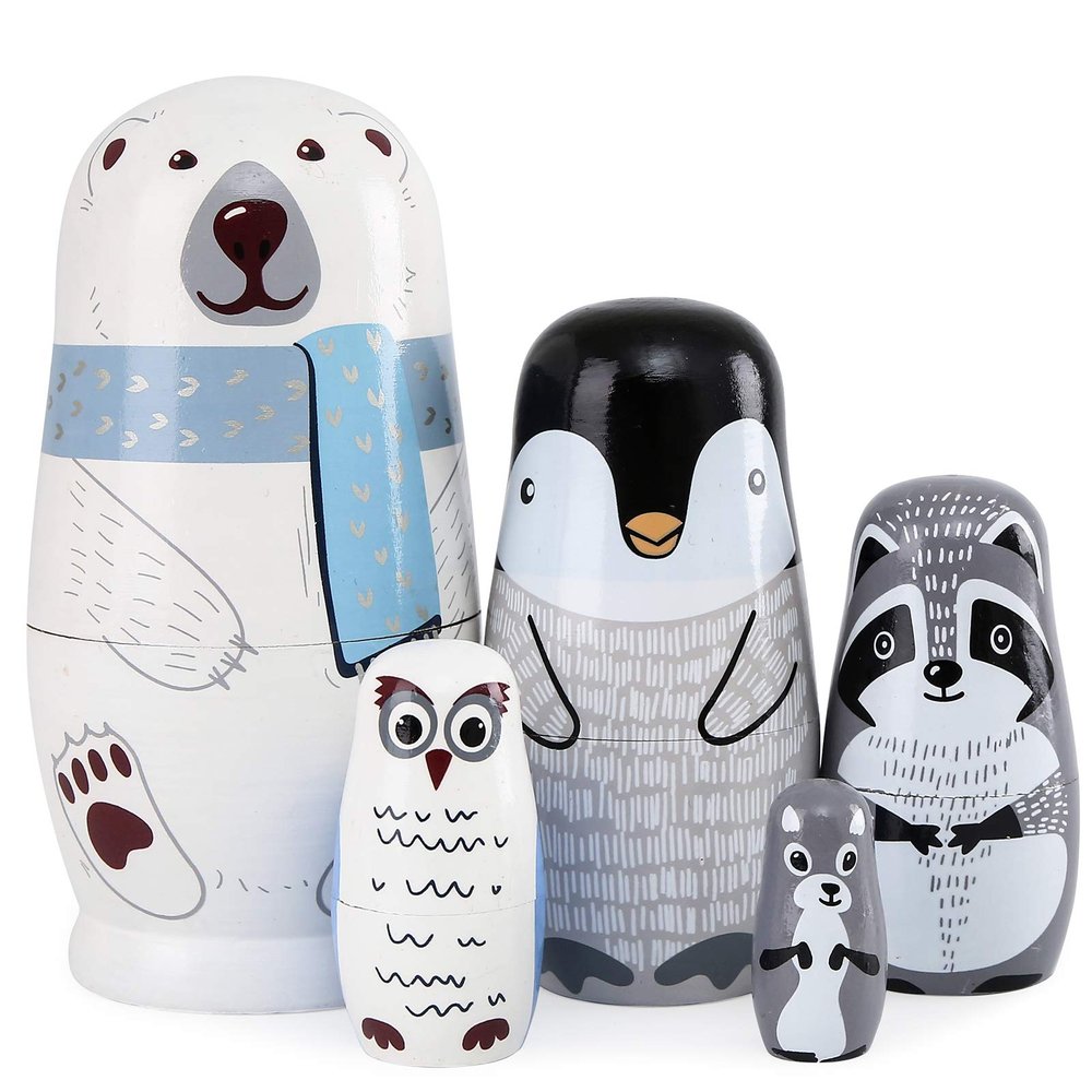 Bgraamiens Nesting Dolls Russian Matryoshka Wood Stacking Dolls for Kids Handmade Toys (Polar Family)