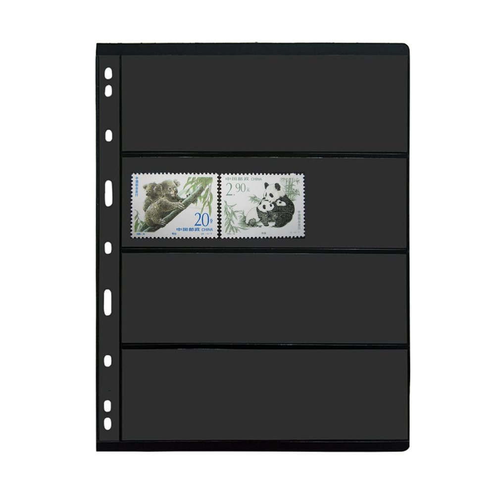 20 Sheet Stamp Pages, 4 Rows for Stamp Collectors, 9-Hole Standard Page Fit Album Binder, Professional Pack