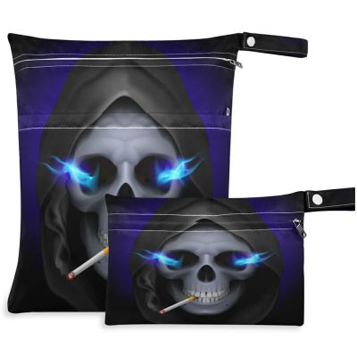 visesunny Sugar Skull Blue Smoke Syulish 2Pcs Wet Bag with Zippered Pockets Washable Reusable Roomy Diaper Bag for Travel,Beach,Daycare,Stroller,Diapers,Dirty Gym Clothes,Wet Swimsuits,Toiletries