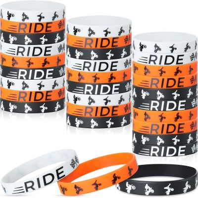 30 Pieces Dirt Bike Party Favors Rubber Bracelets Motocross Silicone Wristbands for Boys Birthday Motocross Game Party Supplies Presents Classroom Prizes Goodie Bag Stuffers, Orange Black White