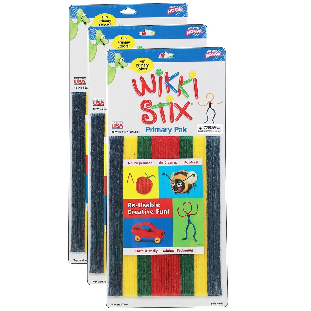 Wikki Stix WKX803-3 Wikki Stix Primary Colors 48 Count per Set, 3 Packs