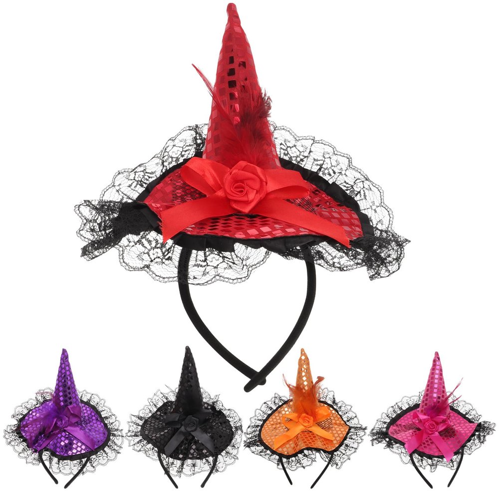 FOMIYES Halloween Headband: Witch Hat Headband - 5Pcs Halloween Witch Feather Hat Headpiece for Costume Dress up Masquerade Supplies