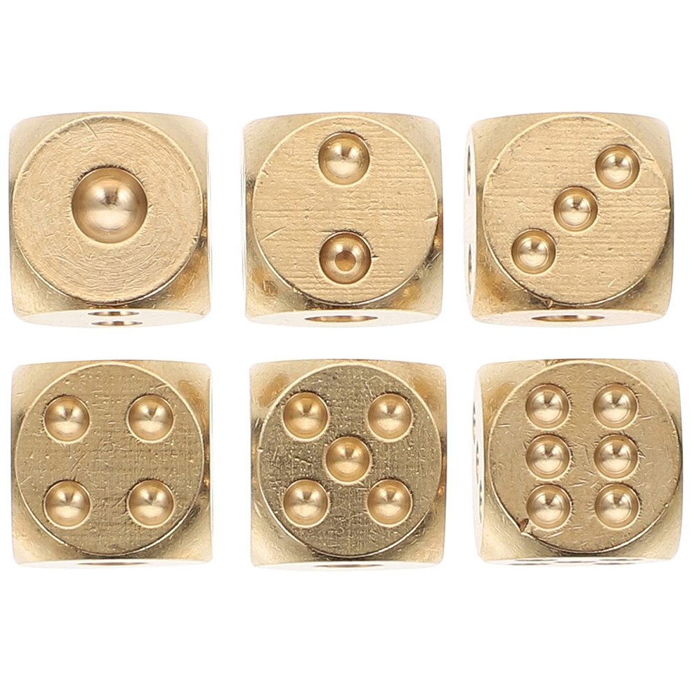 Garneck Mahjong Set 6pcs Brass Dice Set Metal Dice Game Playing Dice Party Props for Board Games Role Playing Game Table Games Hollow Dice