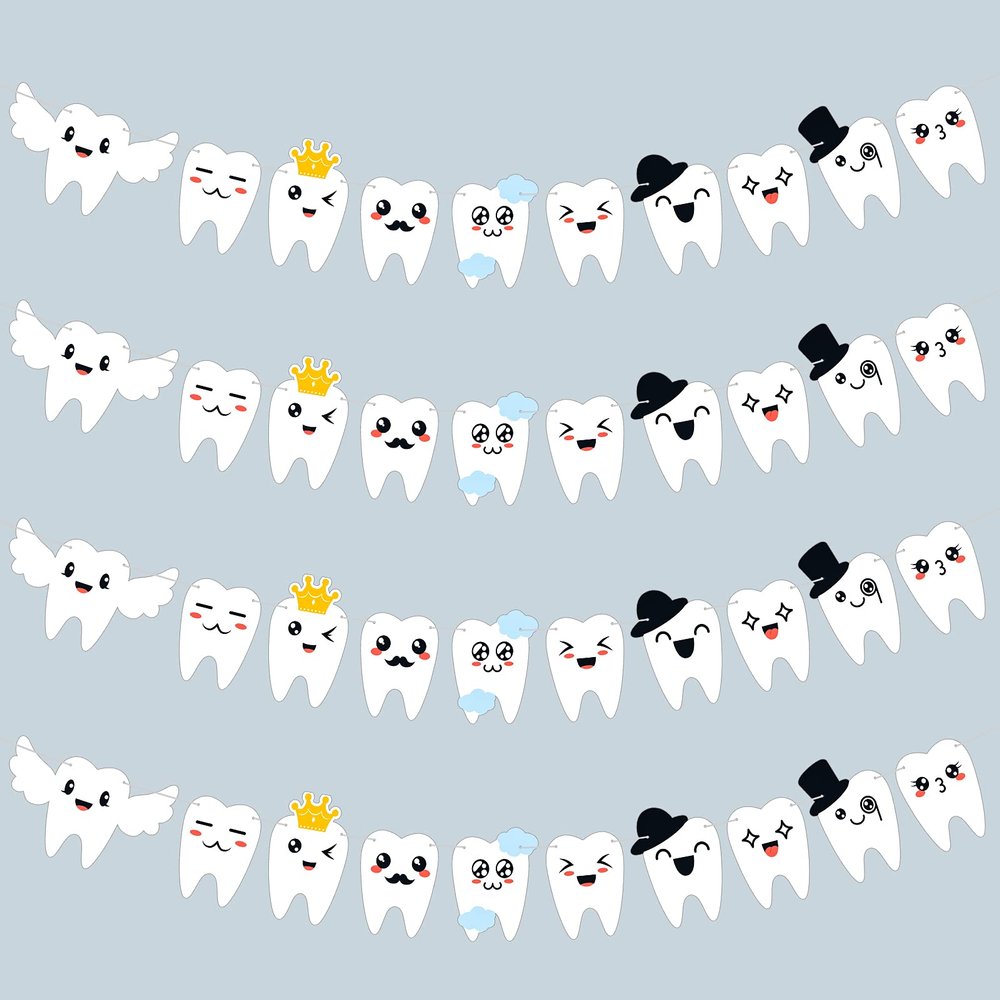 4 Pieces Tooth Banner Decorations 1st Tooth Banner Garland for Dental Graduation Birthday Party Baby Shower Decor