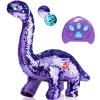 Koonie Dinosaur Toys for Girls, 2 Year Old Girl Toys, Purple Dinosaur Remote Control Reversible Sequins Dinosaur Toy Can Repeat Walk Roar Sing, Christmas Birthday Gifts for 2-7 Years Old Kids Toddler view 1
