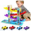 Montessori Toys for Toddlers, Children Race Track Toy with 4 Cars and 1 Wooden Parking Lot, Stable Base, Car Ramp Toy for 1 2 3 Year Old Boy Girl Gifts view 1