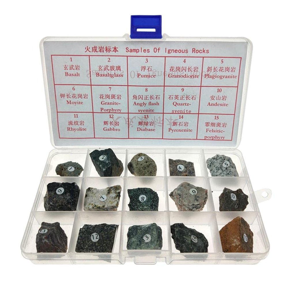 Almencla 15pcs Igneous Teaching Aid Supplies W/Box Ages 8 Up