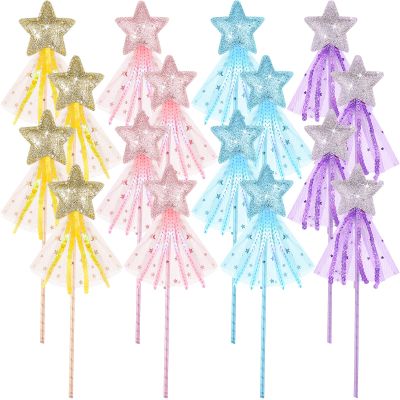 Skylety 8 Pcs Fairy Wands Star Glitter Princess Wands for Girls Kids Princess Party Favors Angel Sticks with Ribbon Costume Props for Birthday Wedding Cosplay
