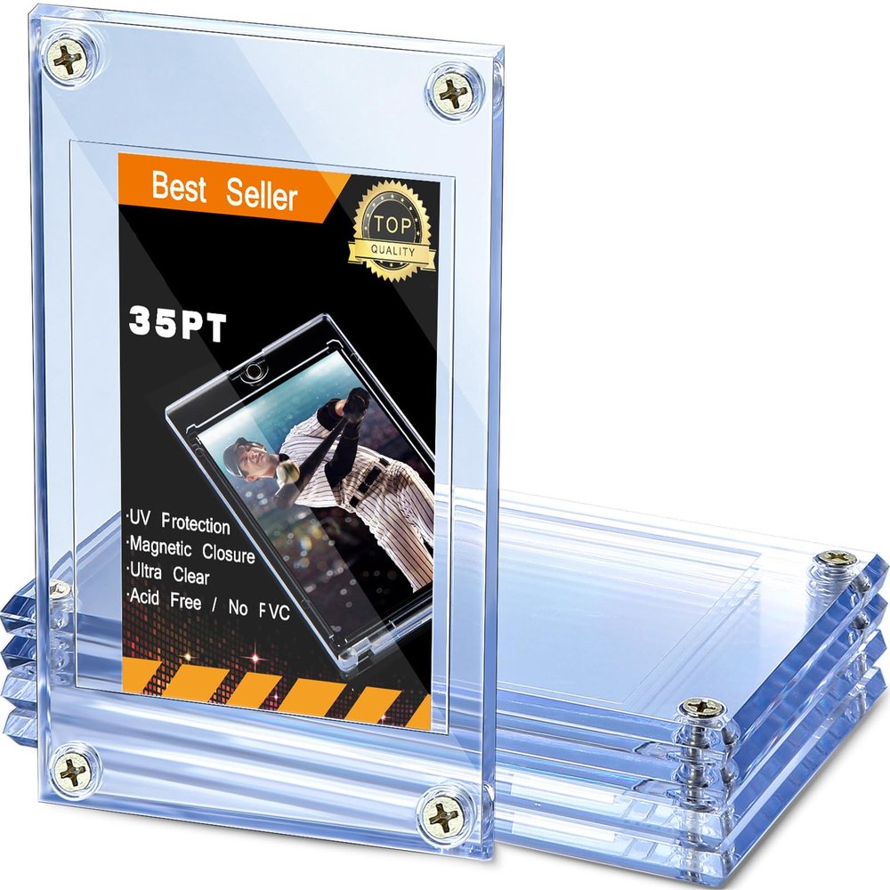 5 Pieces 4 Screw Trading Card Protector, Baseball Sleeves Card Protector, 35 Pt Acrylic Holder Clear Case for Baseball Football Sports Game Storage and Display Holders
