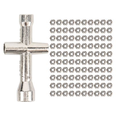 Dilwe 1/24 Lock Nut, M2 Lock Nut M2 Iron with Wrench for 1/24 Car for Axial Scx24 AXI90081, Small Sleeve Hex Socket Wheel Spanner Cross Wrenches Maintenance Tool (Silver)