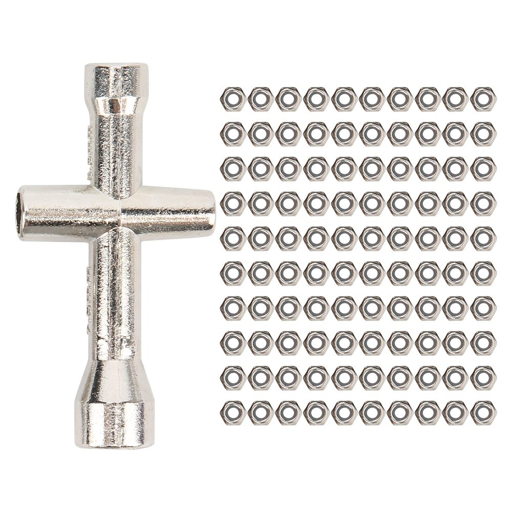 Dilwe 1/24 Lock Nut, M2 Lock Nut M2 Iron with Wrench for 1/24 Car for Axial Scx24 AXI90081, Small Sleeve Hex Socket Wheel Spanner Cross Wrenches Maintenance Tool (Silver)