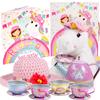 Tickle & Main Plush Tea Party Set Unicorn - 8-Piece, Rainbow - Kids Tea Set with Rainbow Teapot & Cups, Party Hat, Storybook & Unicorn Plush view 1