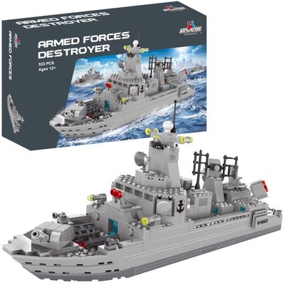 Apostrophe Games Navy Destroyer Building Block Set - 533 Pieces - Building Block Set for Kids and Adults - Compatible with All Building Bricks