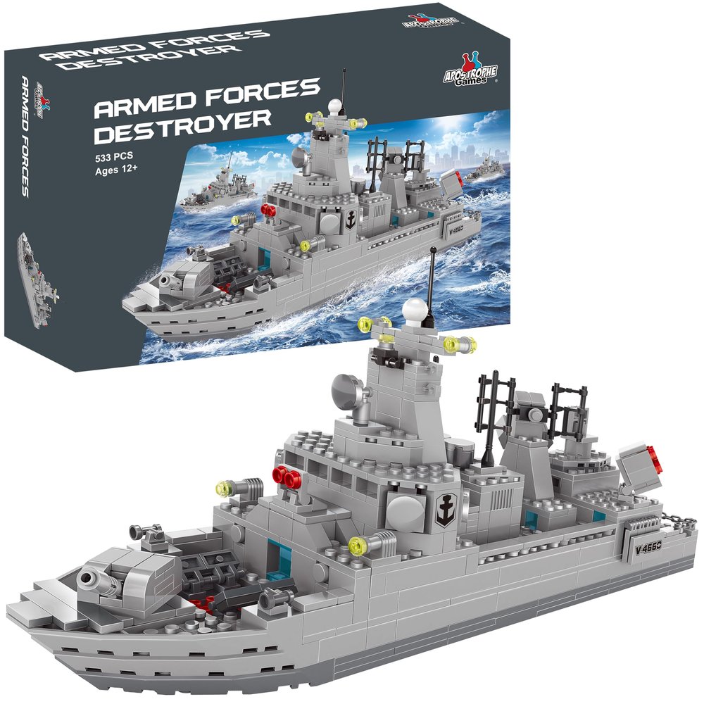 Apostrophe Games Navy Destroyer Building Block Set - 533 Pieces - Building Block Set for Kids and Adults - Compatible with All Building Bricks