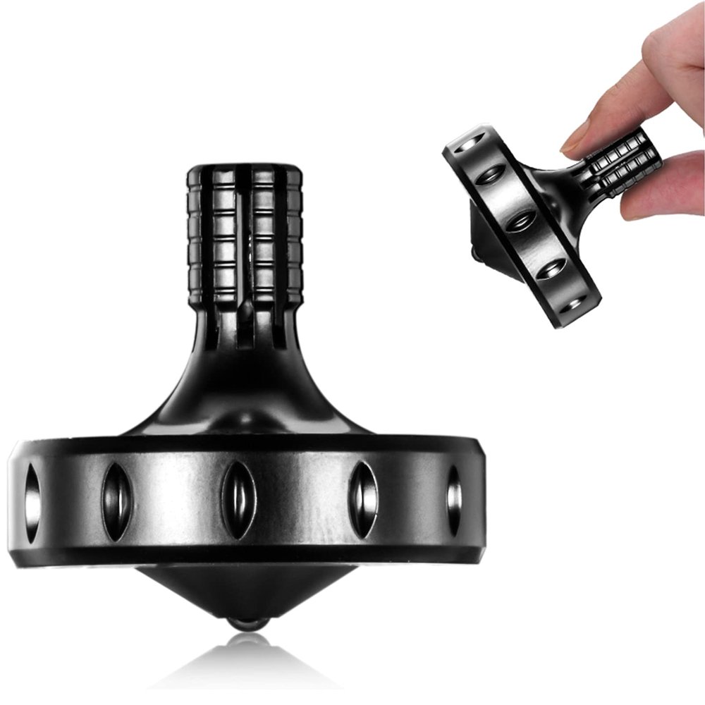 CHEETOP Precision Metal Spinning Top, Long Lasting Spin Time and Perfect Balance, Skilled Adult Easily Exceed 10 Mins, Portable Stainless Steel EDC Office Desktop Game Toys (M, Black)