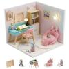 Kisoy Dollhouse Miniature with Furniture Kit, DIY 3D Wooden DIY House Kit A Corner of a Small Apartment Style with Dust Cover & LED,Handmade Tiny House Toys for Kids Adults Gift (Study Room) view 1